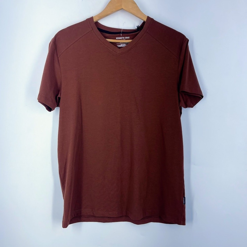 Kenneth Cole New York Mens Techni-Cole V-Neck Slim Fit Tee Brown KT9A18RTWFC
